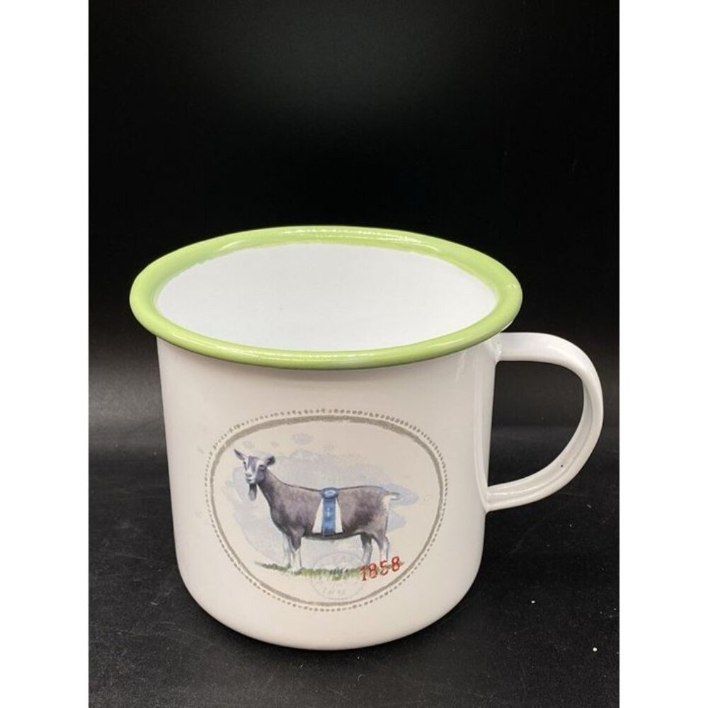 Creative Co-Op Chad Barrett Blue Ribbon Goat Design Metal Enamelware Mug